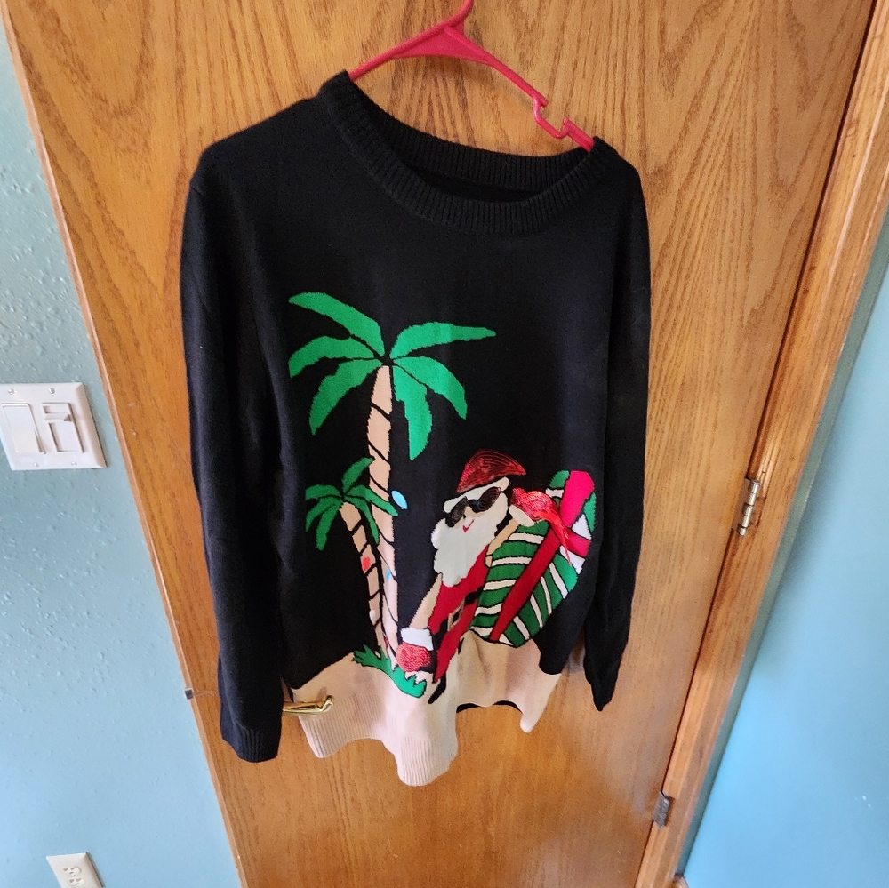 Black and Green Tropical Crew Neck Sweater